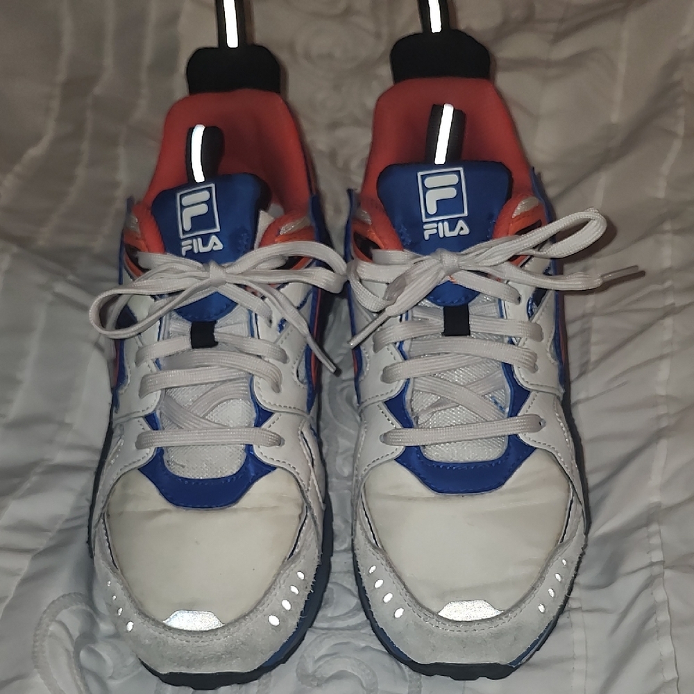 Fila Sandenal Men's White and Blue Athletic Shoes with Orange Highlights Men's 8